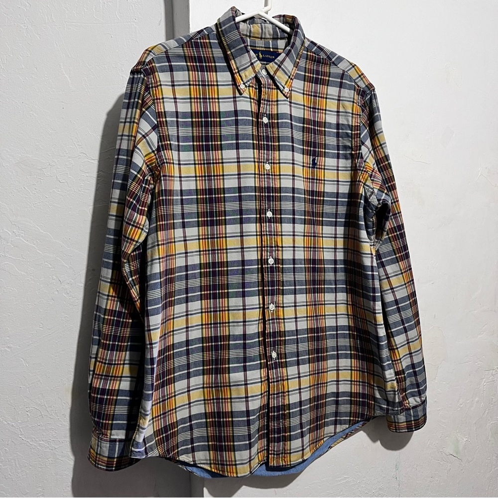 Ralph Lauren Shirt Large B Plaid Flannel Button Down Vintage Style L  :BoxL04: